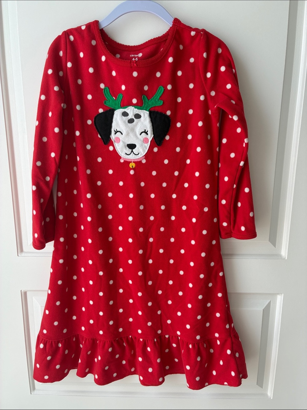 Carter's Girls Red Fleece Nightgown with Reindeer Puppy Applique